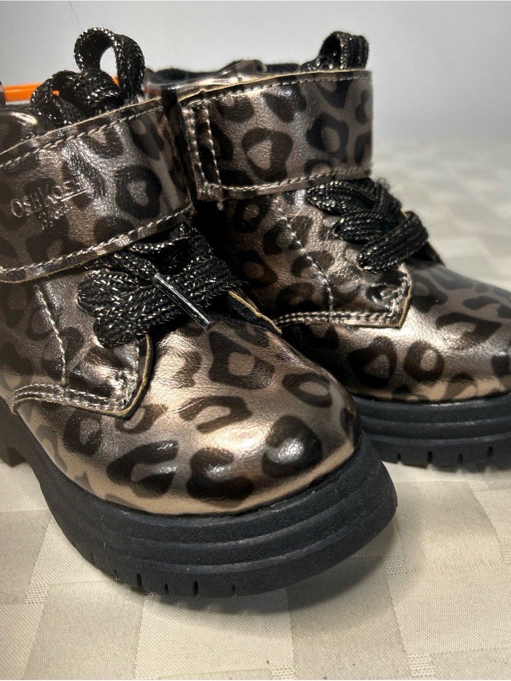 OshKids Metallic Leopard Print Ankle Boots - Black/Bronze